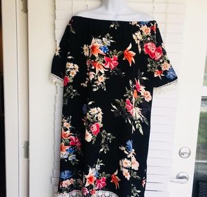 NWT Black Floral Print Dress Size Plus 2X Vestido